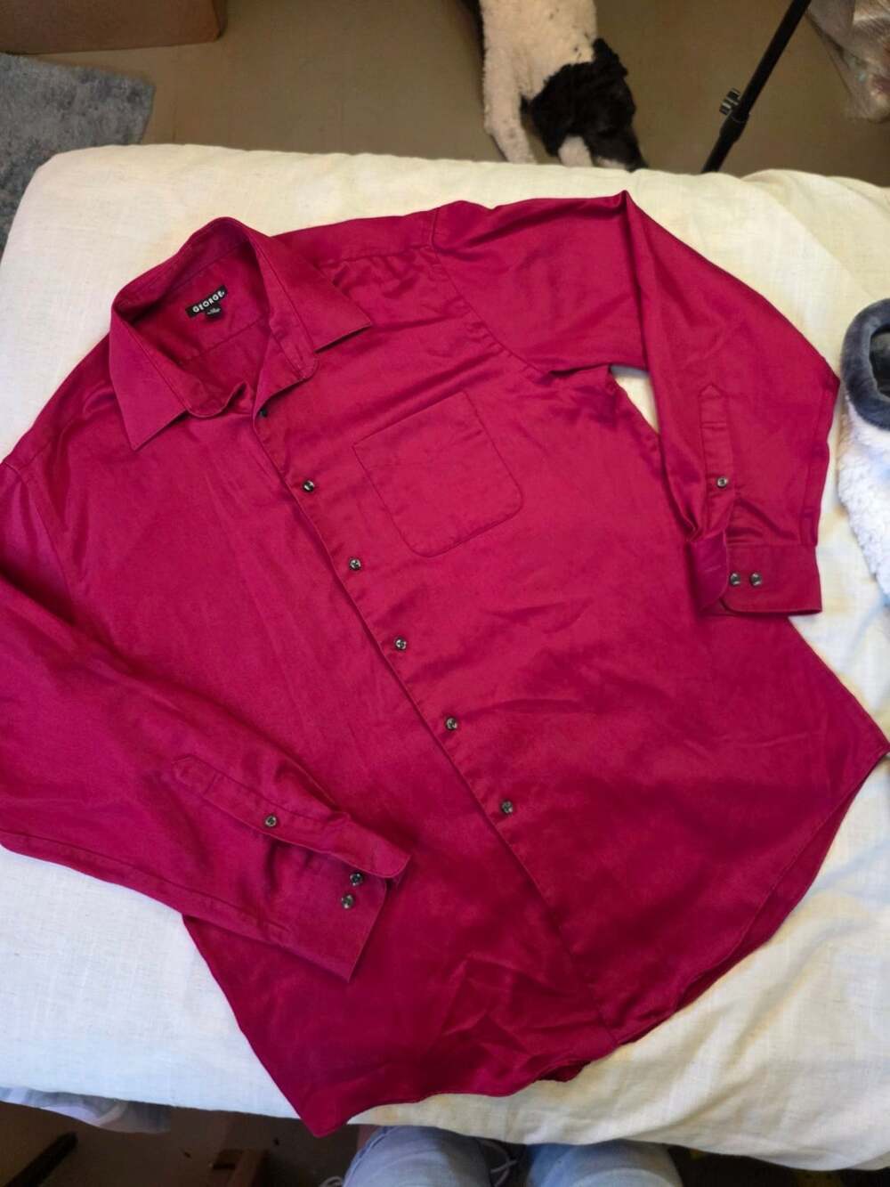 George Cinnabar Red Long Sleeve Sateen Dress Shirt Men's Size 16-16.5 34-35